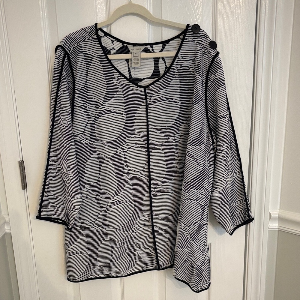 Multiples Black and White Floral Striped Blouse